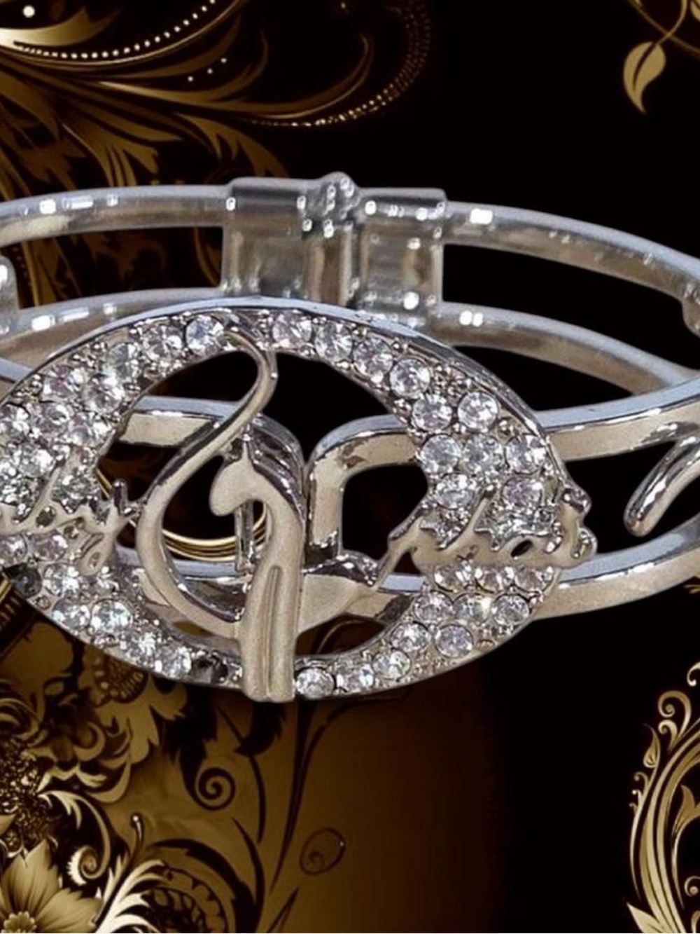 Baby Phat Silver Crystal Logo Cuff Bracelet